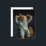 Funny Sleepy Ginger Kitty in PJs Postkarte<br><div class="desc">A gorgeous sleepy ginger kitty fantasy AI generated art</div>