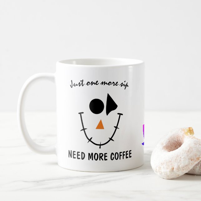 Funny Sleepy Lächeln Gesicht. Brauchen Sie mehr Ka Kaffeetasse (Mit Donut)
