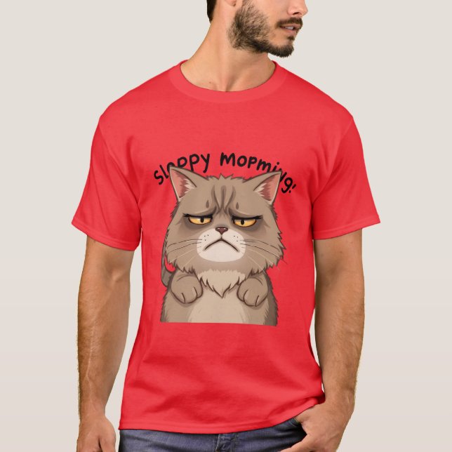 Funny Sleepy Morning Grey Cat Tired  ✨🐾🥱 T-Shirt (Vorderseite)