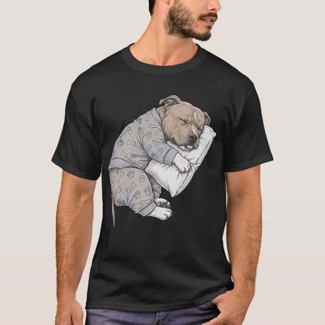 Funny Sleepy Staffordshire Bull Terrier Pajama T-Shirt (Vorderseite)