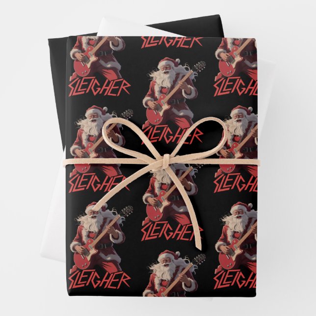 Funny Sleigher Metal Band Rock Santa Christmas Geschenkpapier Set (Beispiel)