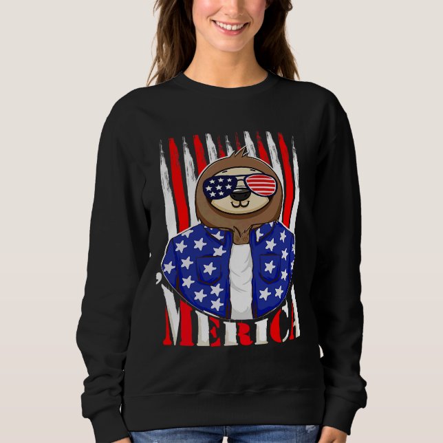 Funny Sloth 4. Juli Merica Vierte Patriotic Sweatshirt (Vorderseite)