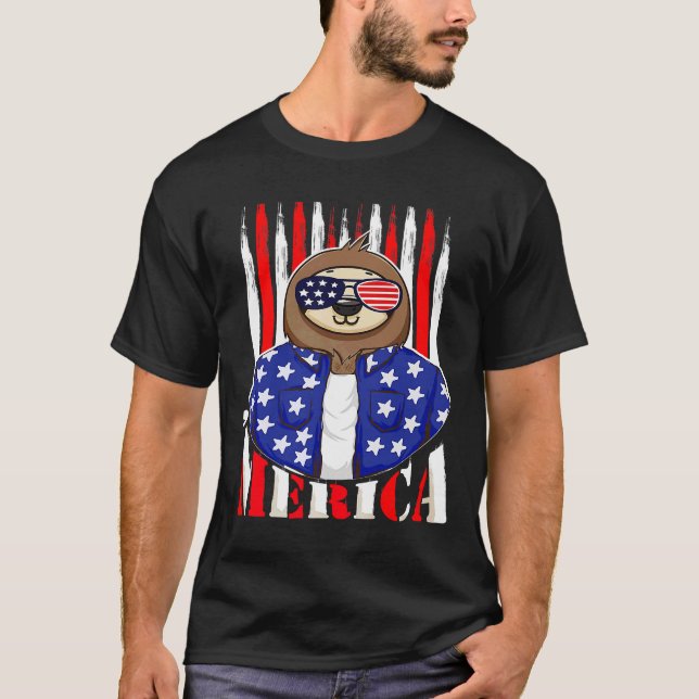 Funny Sloth 4. Juli Merica Vierte Patriotic T-Shirt (Vorderseite)