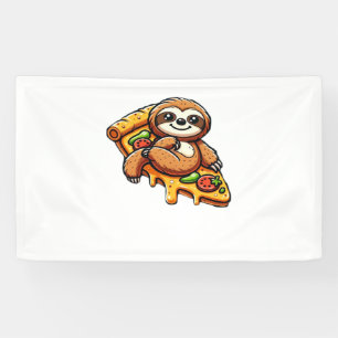 Funny Sloth aß Pizza, Kawaii Animal Lover Clas Banner
