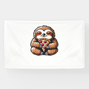 Funny Sloth aß Pizza, Kawaii Animal Lover Clas Banner