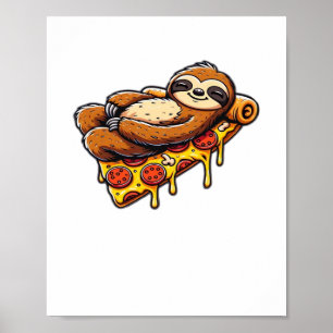 Funny Sloth aß Pizza, Kawaii Animal Lover Clas Poster