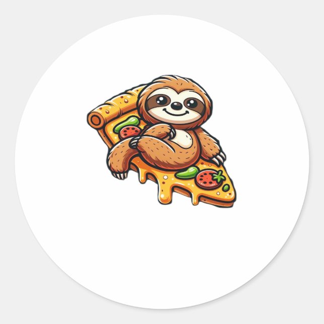 Funny Sloth aß Pizza, Kawaii Animal Lover Clas Runder Aufkleber (Vorderseite)