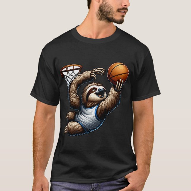 Funny Sloth Basketball spielen T-Shirt (Vorderseite)