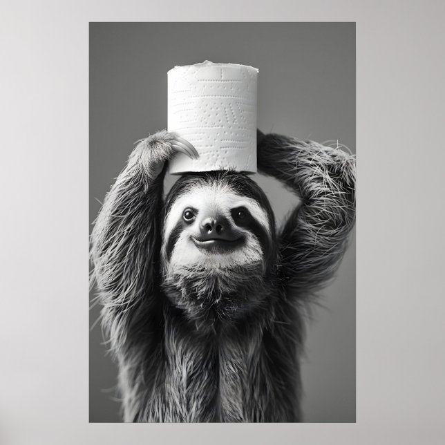 Funny Sloth Bathroom Art Print, Toilet Paper Roll Poster (Vorne)