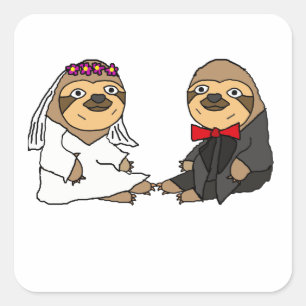 Funny Sloth Brie und Groom Wedding Quadratischer Aufkleber