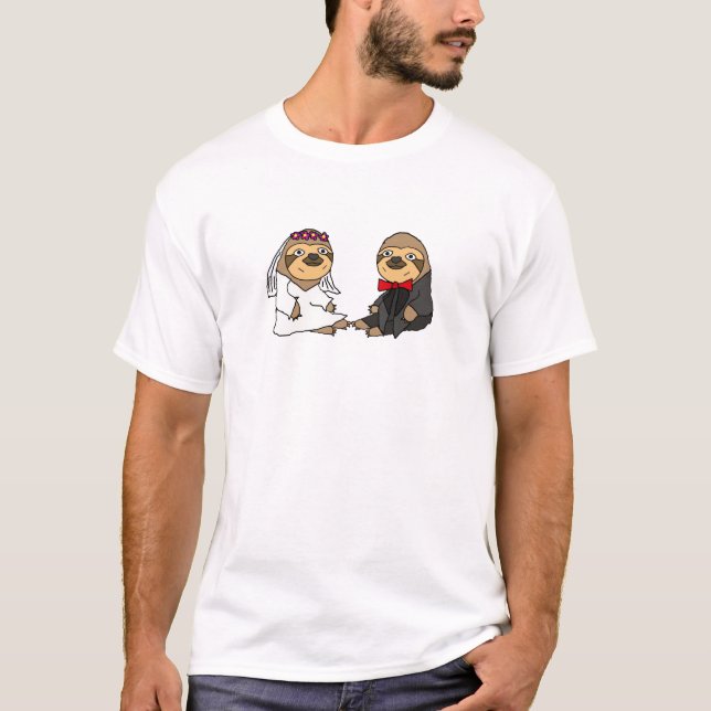 Funny Sloth Brie und Groom Wedding T-Shirt (Vorderseite)