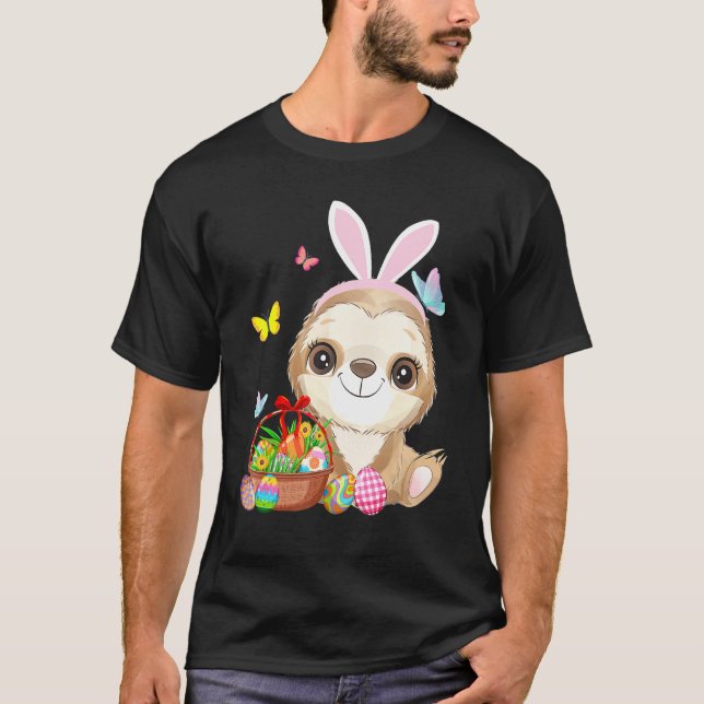 Funny Sloth Bunny Ohr mit Eierkörben Korb Ostern K T-Shirt (Vorderseite)