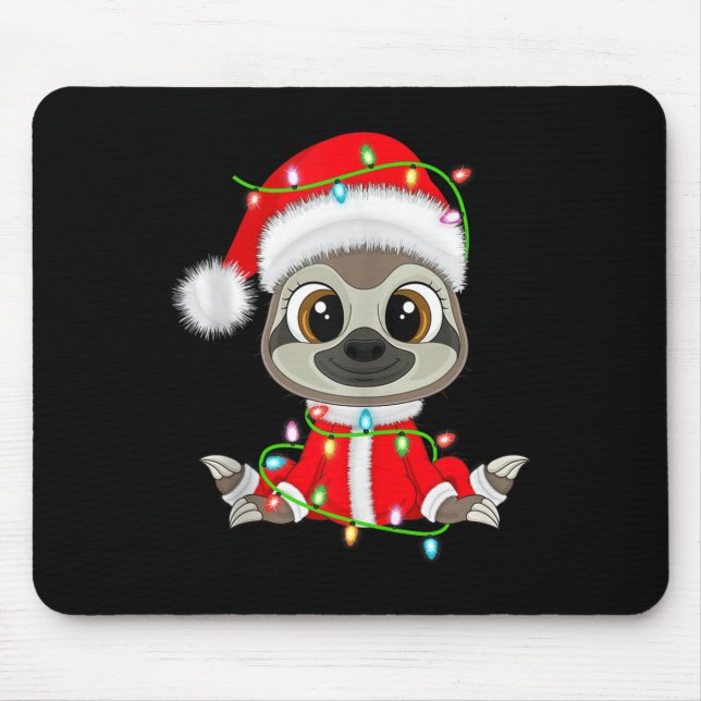 Funny Sloth Christmas Lights Santa Costume Cute An Mousepad (Vorne)