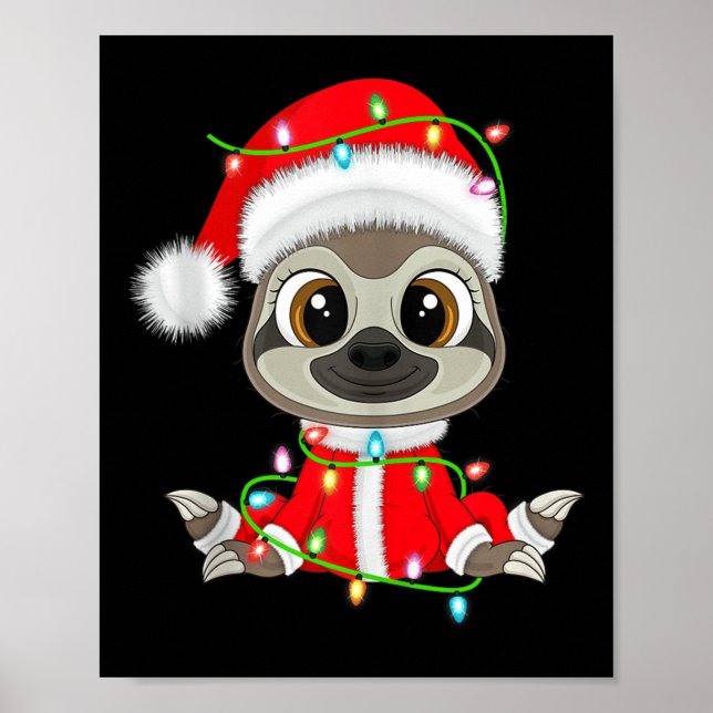 Funny Sloth Christmas Lights Santa Costume Cute An Poster (Vorne)