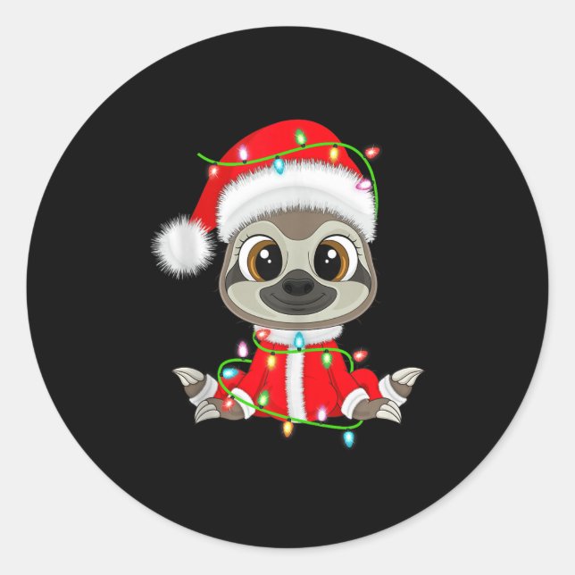Funny Sloth Christmas Lights Santa Costume Cute An Runder Aufkleber (Vorderseite)