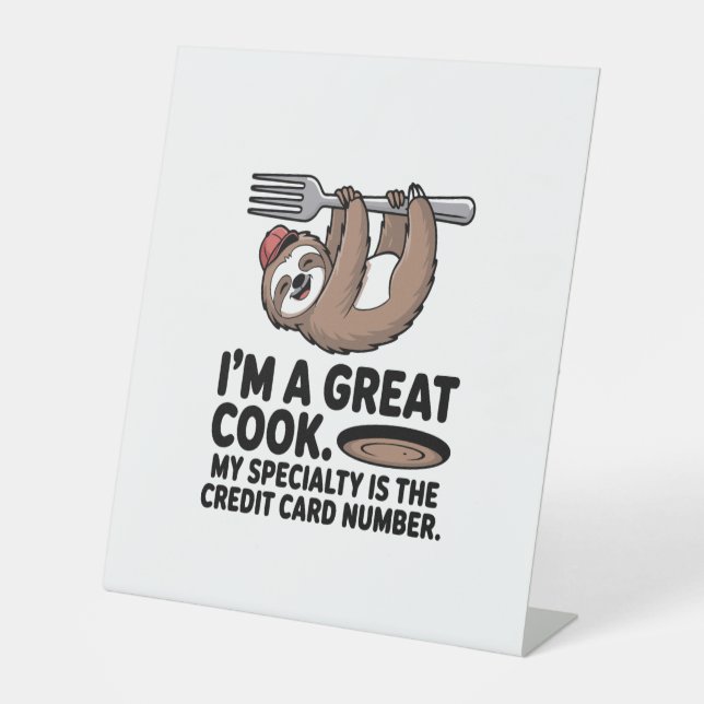 Funny Sloth Cook Hängt auf einer Gabel Sockelschild (Vorderseite)