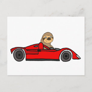 Funny Sloth Driving Race Car Cartoon Postkarte