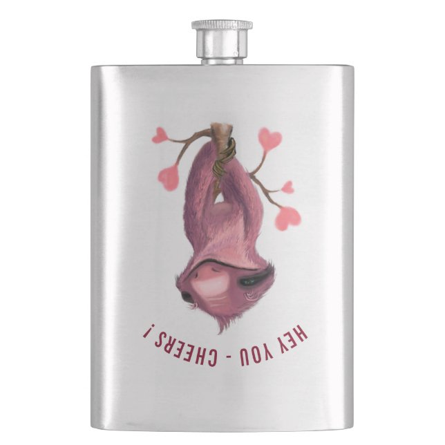 Funny Sloth Flask Cheers - Benutzerdefinierter Tex Flachmann (Vorderseite)