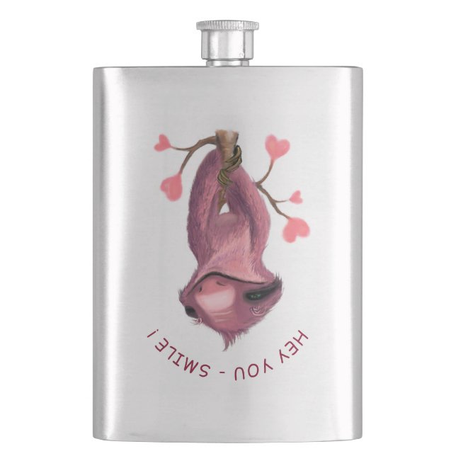 Funny Sloth Flask Smile - Benutzerdefinierter Text Flachmann (Vorderseite)