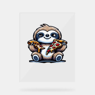 Funny Sloth frisst Pizza, Kawaii Animal drüben Acrylschild