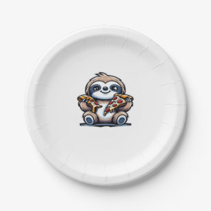 Funny Sloth frisst Pizza, Kawaii Animal drüben Pappteller
