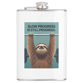 Funny Sloth Gym Motivation Poster - Slow Progress Flachmann