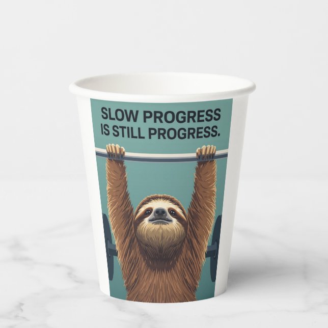 Funny Sloth Gym Motivation Poster - Slow Progress  Pappbecher (Vorderseite)