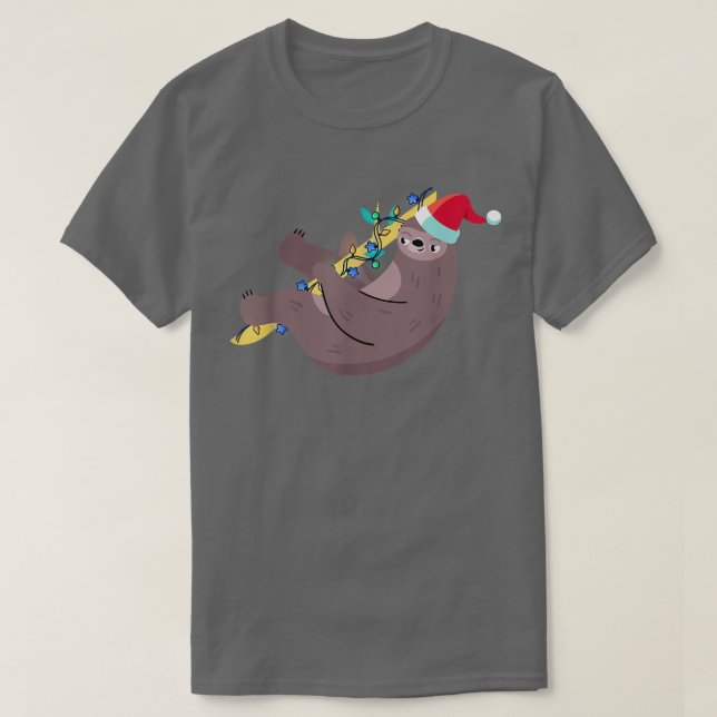 Funny Sloth Hawaiian Xmas Weihnachtsmannmütze Weih T-Shirt (Design vorne)