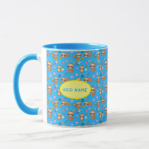 Funny Sloth Hearts Blumenmuster   Name hinzufügen Tasse