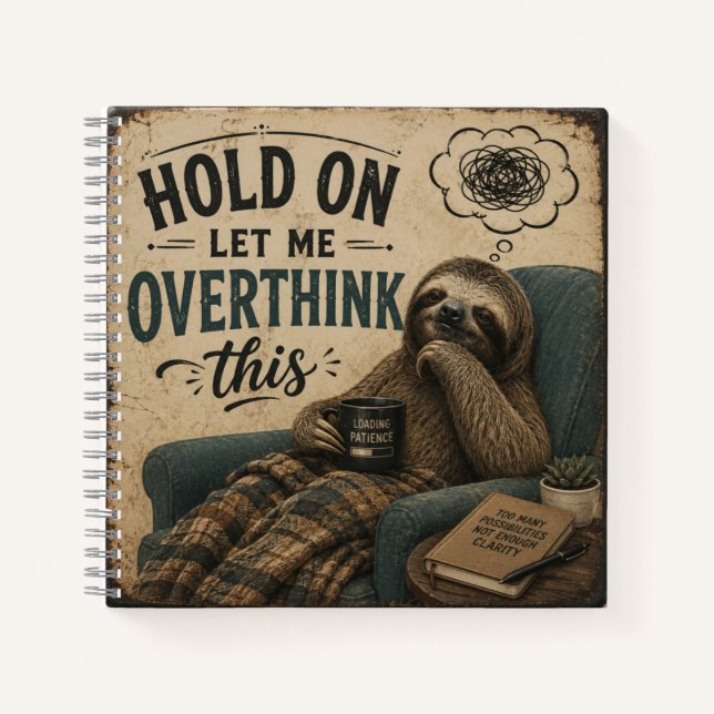 Funny Sloth Hold On Let Me Overthink This | Rustic Notizbuch (Vorderseite)