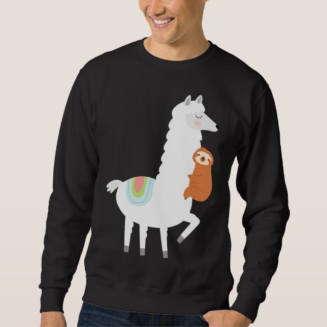 Funny Sloth Hugging Llama Alpaca Sweatshirt (Vorderseite)