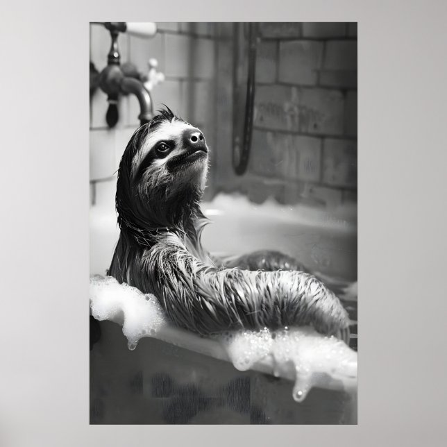 Funny Sloth in Bubble Bath Print, Bathroom Humor Poster (Vorne)