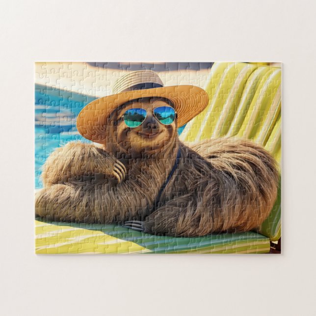 Funny Sloth in Sonnenbrille am Pool Puzzle (Horizontal)