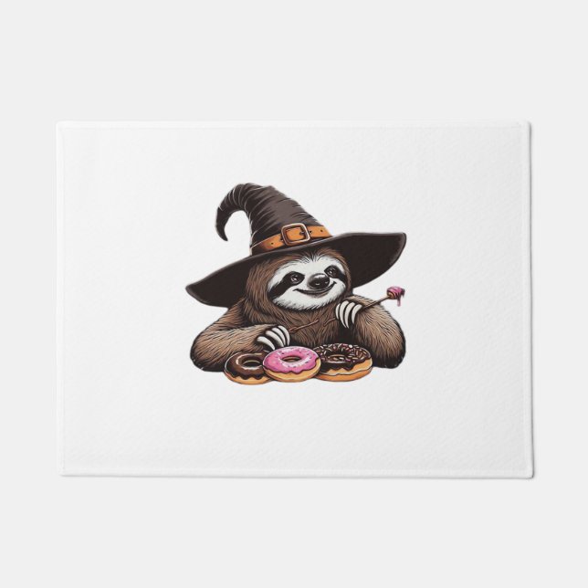 Funny Sloth in Witch Hat geniessen Donuts - Niedli Fußmatte (Vorderseite)
