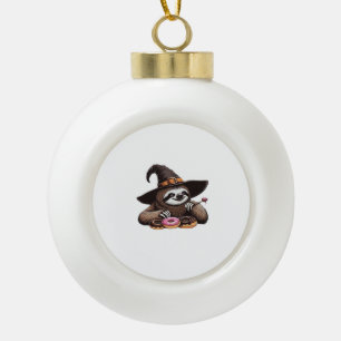Funny Sloth in Witch Hat geniessen Donuts - Niedli Keramik Kugel-Ornament