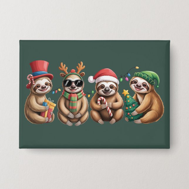 Funny Sloth Lover Christmas Lights Merry Slothmas Button (Vorderseite)