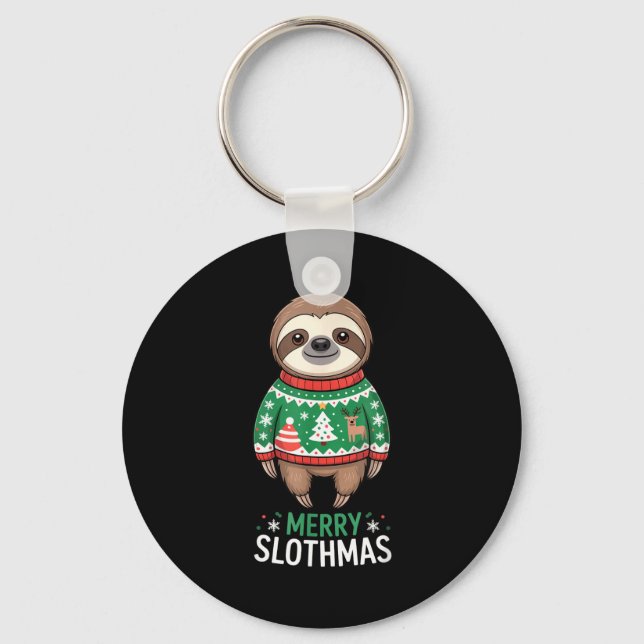 Funny Sloth Lover Christmas Merry Slothmas Ugly Ho Schlüsselanhänger (Vorderseite)