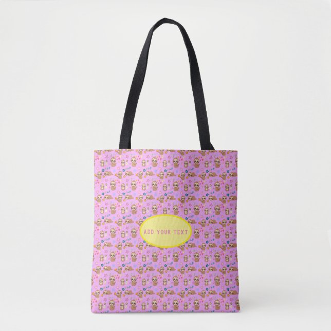 Funny Sloth Pink Floral Pattern | Text hinzufügen (Vorderseite)
