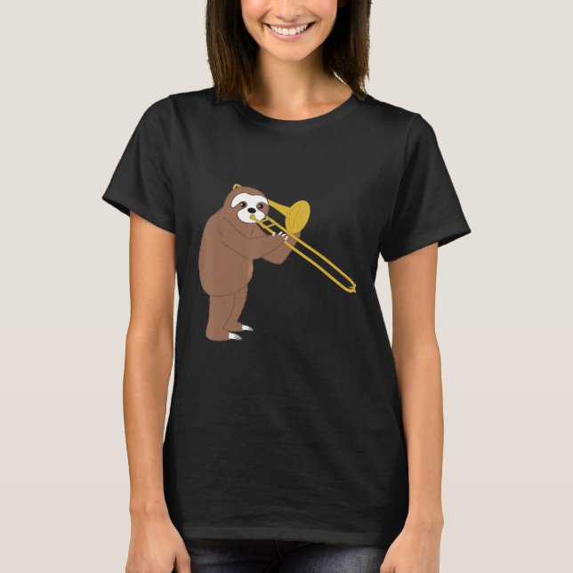 Funny Sloth Playing Trombone Brass Music T-Shirt (Vorderseite)