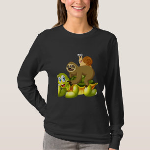 Funny Sloth Riding Turtle Schnecke Niedliche Langs T-Shirt