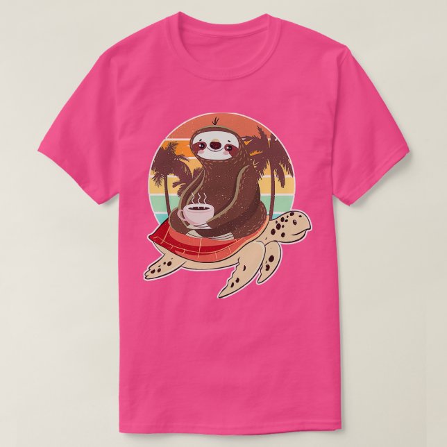 Funny Sloth Riding Turtle trinkt seine T-Shirt (Design vorne)