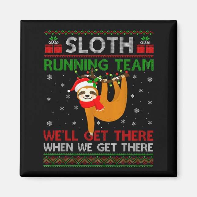 Funny Sloth Running Team Xmas Lights Ugly Sloth Ch Magnet (Vorne)