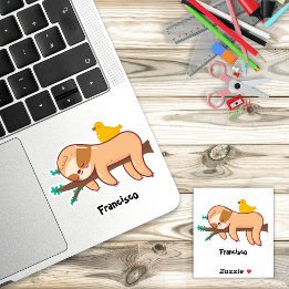Funny Sloth Sleeping Individuelle Name Aufkleber