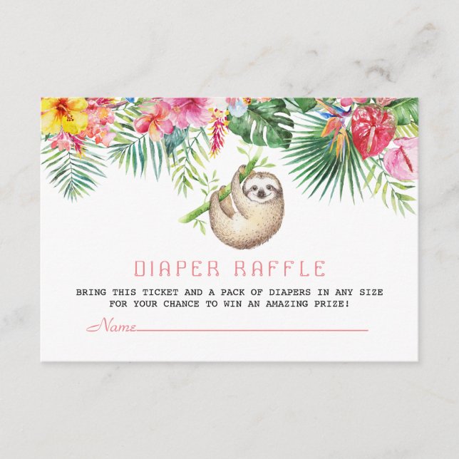 Funny Sloth Tropical Blume Rahmen Windeln Raffel Begleitkarte (Vorderseite)