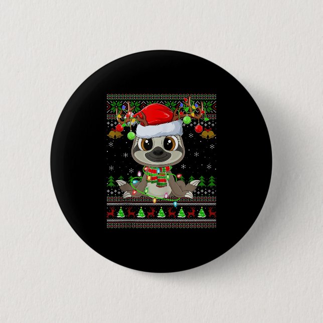 Funny Sloth Ugly Christmas Sweaters Holiday Santa  Button (Vorderseite)