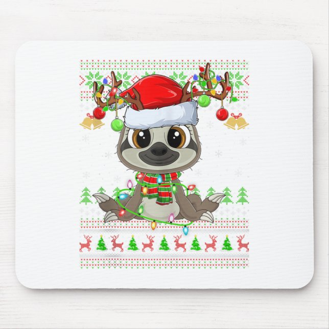 Funny Sloth Ugly Christmas Sweaters Holiday Santa  Mousepad (Vorne)