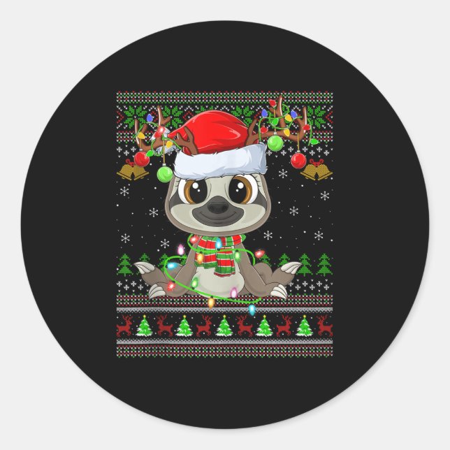 Funny Sloth Ugly Christmas Sweaters Holiday Santa  Runder Aufkleber (Vorderseite)