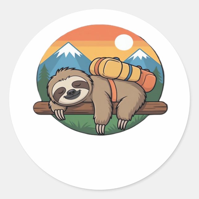 Funny Sloth Wandern Klassischer T - Shirt_1 Runder Aufkleber (Vorderseite)
