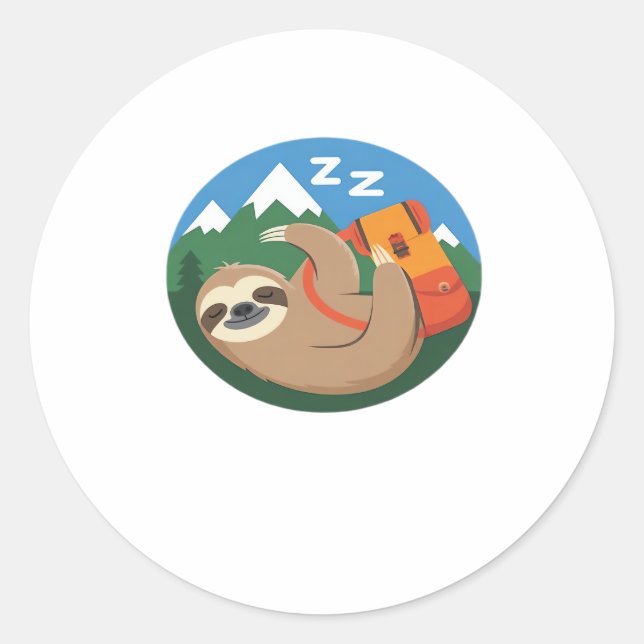 Funny Sloth Wandern Klassischer T - Shirt_2 Runder Aufkleber (Vorderseite)