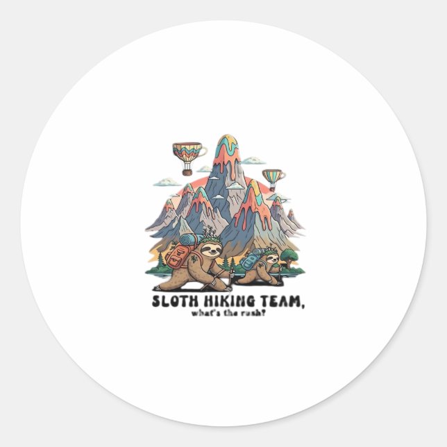 Funny Sloth Wandern Klassischer T - Shirt_7 Runder Aufkleber (Vorderseite)